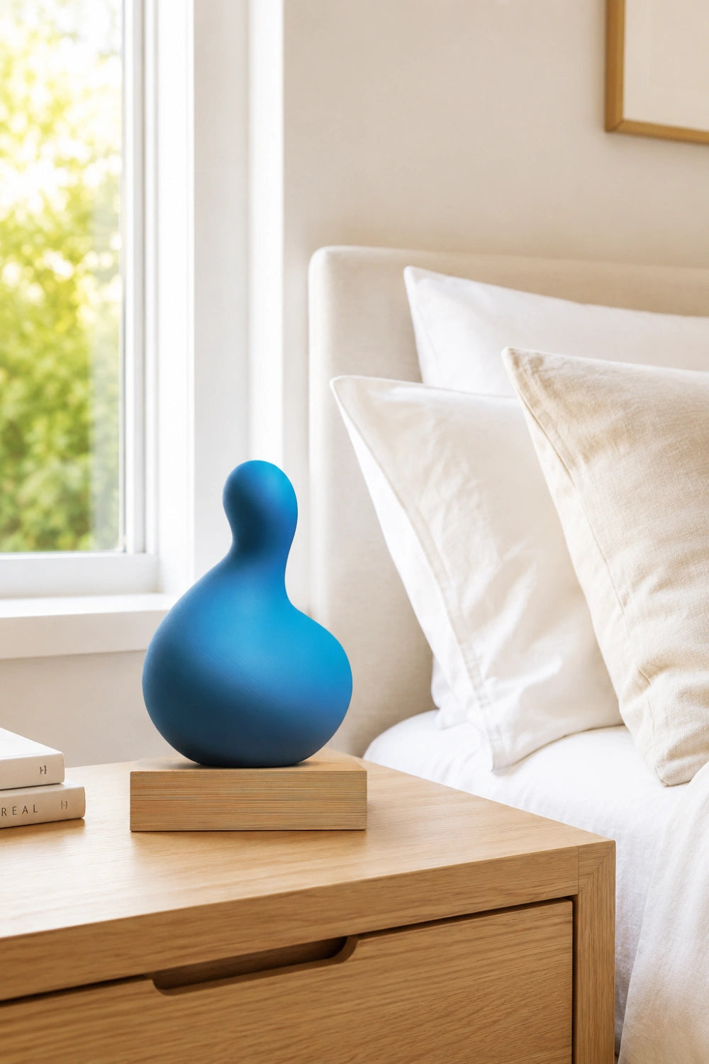 Blue Abstract Wood Sculpture | Modern Painted Tabletop Art