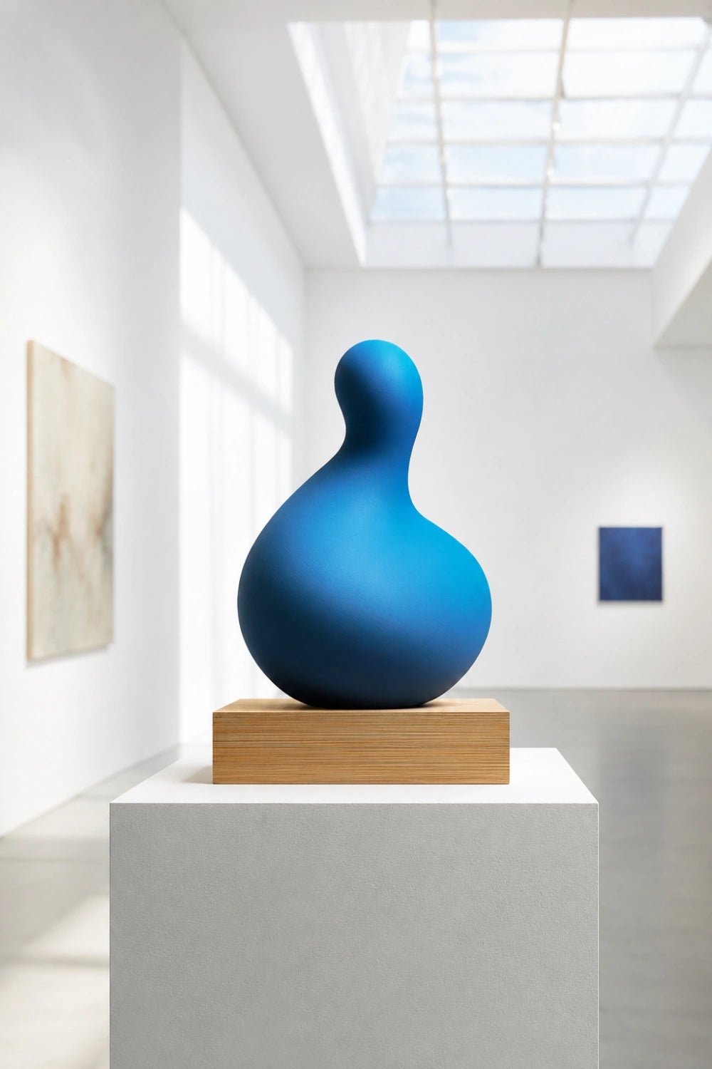 Blue Abstract Wood Sculpture | Modern Painted Tabletop Art