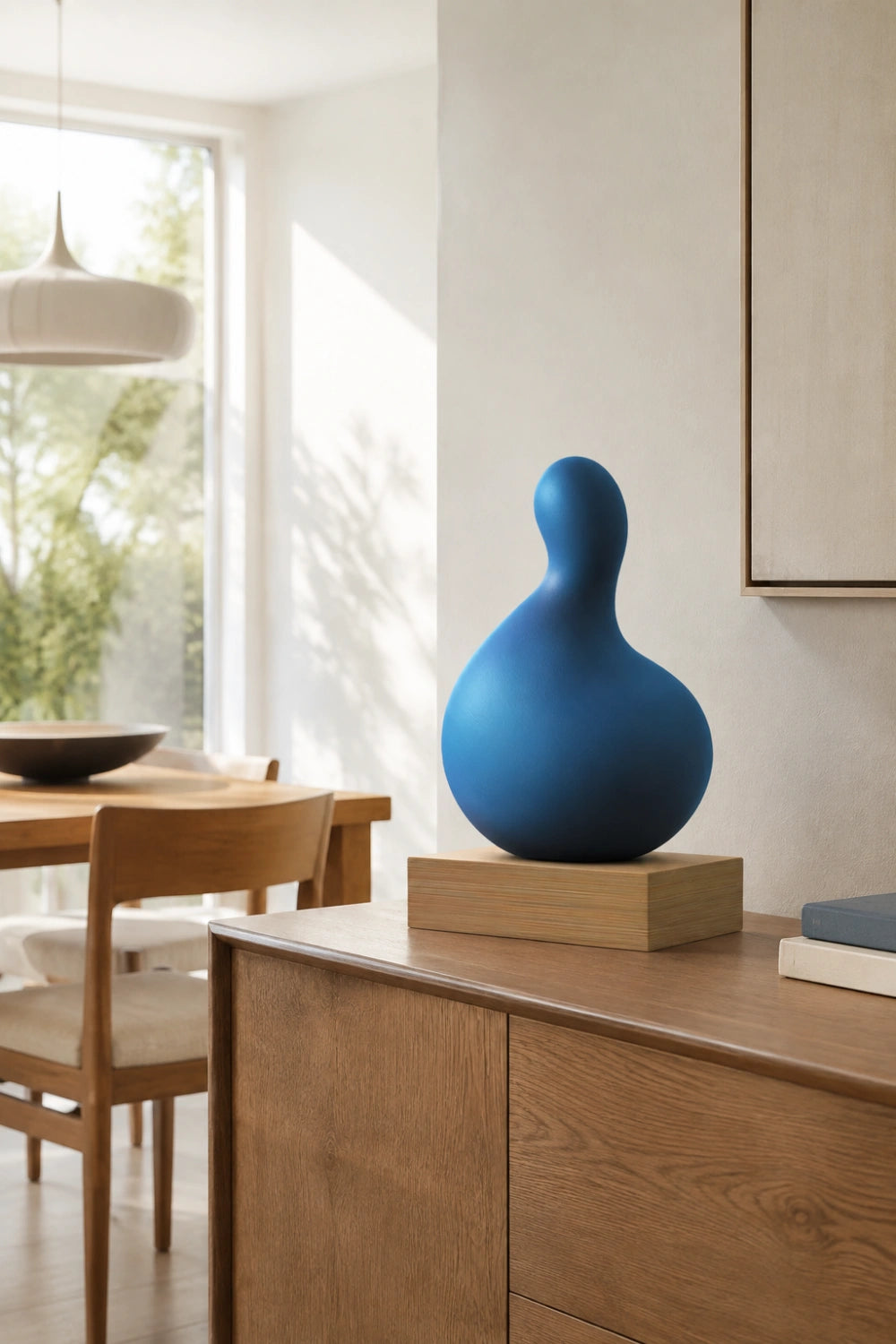 Blue Abstract Wood Sculpture | Modern Painted Tabletop Art