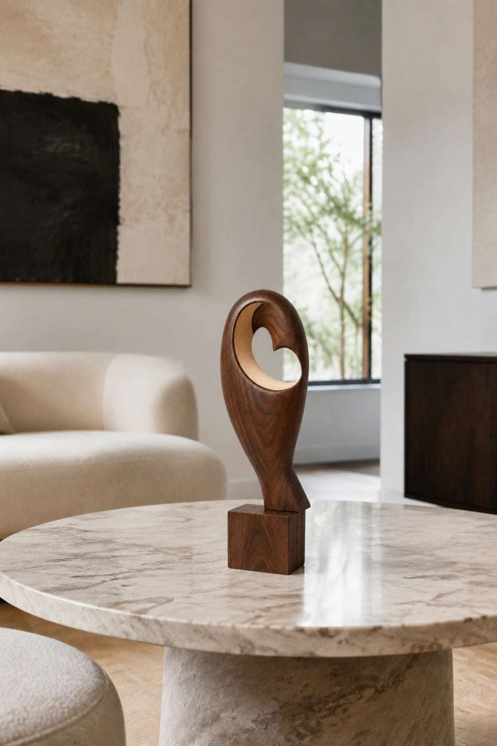 Abstract Bird Wood Sculpture | Hollow Bird Statue | Modern Romantic Decor