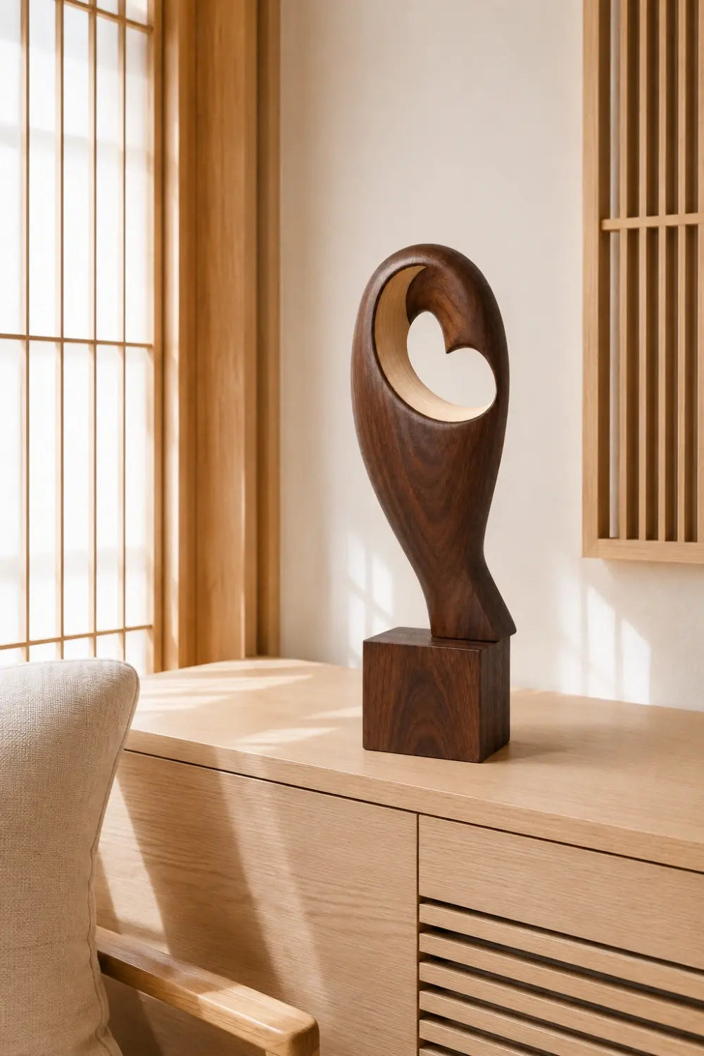 Abstract Bird Wood Sculpture | Hollow Bird Statue | Modern Romantic Decor