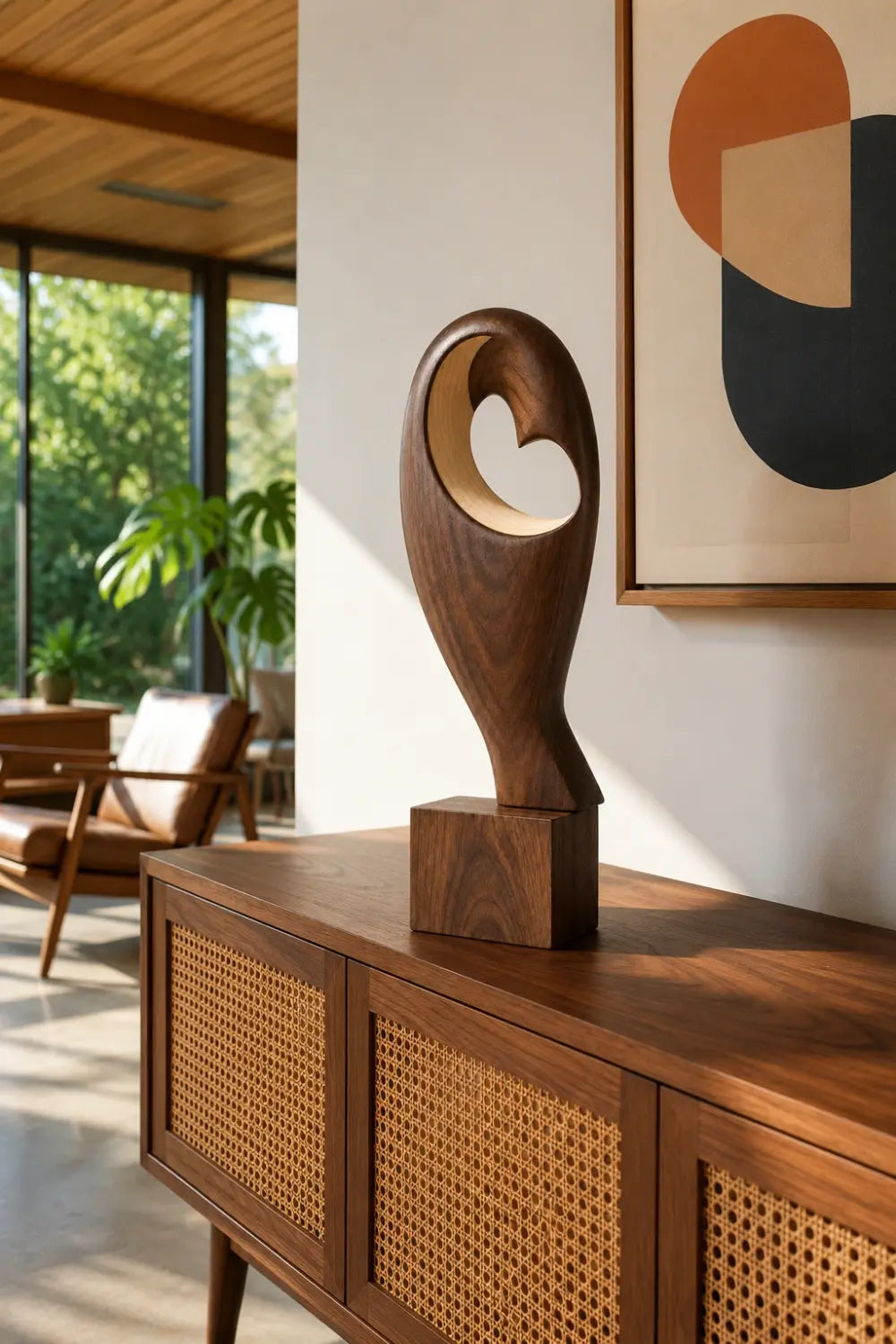 Abstract Bird Wood Sculpture | Hollow Bird Statue | Modern Romantic Decor