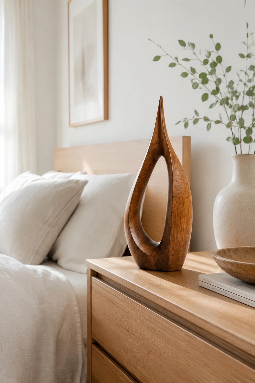 Hollow Teardrop Wood Sculpture | Organic Droplet Table Decor