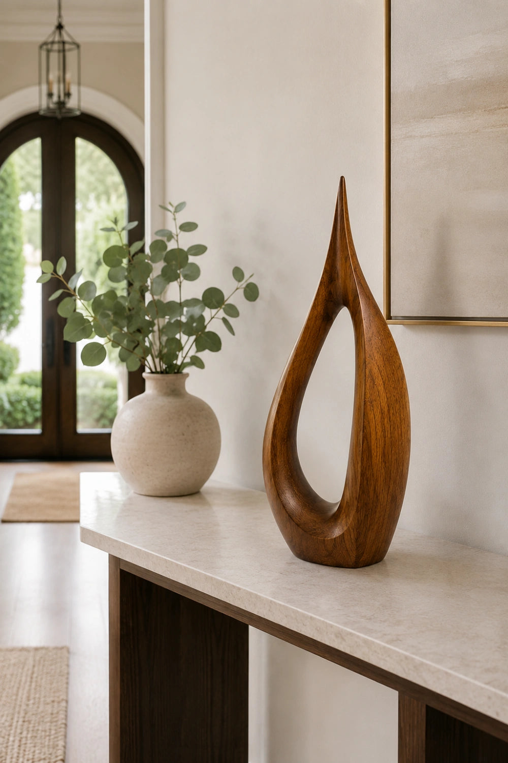 Hollow Teardrop Wood Sculpture | Organic Droplet Table Decor