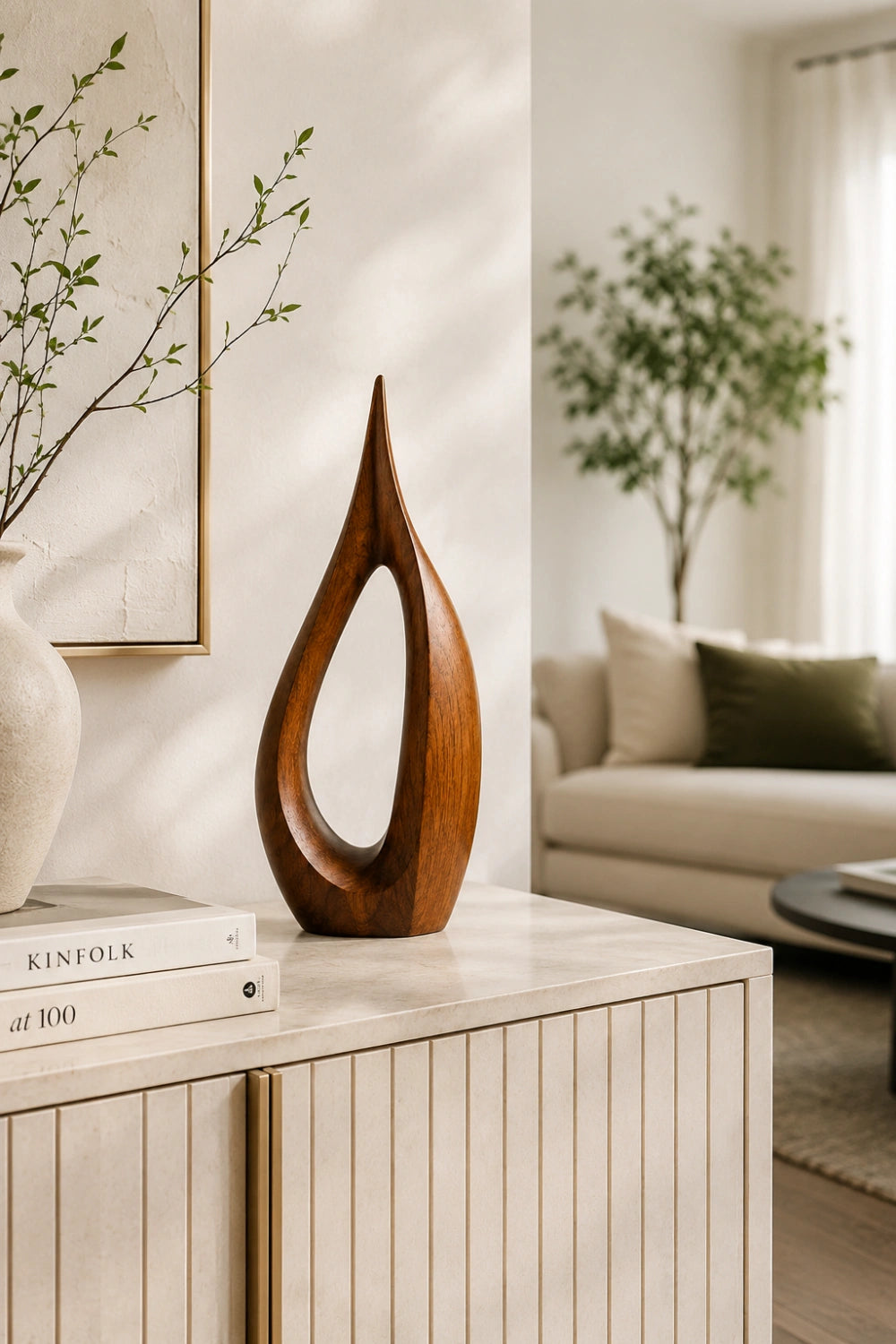 Hollow Teardrop Wood Sculpture | Organic Droplet Table Decor