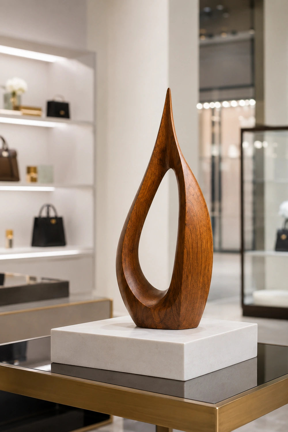 Hollow Teardrop Wood Sculpture | Organic Droplet Table Decor