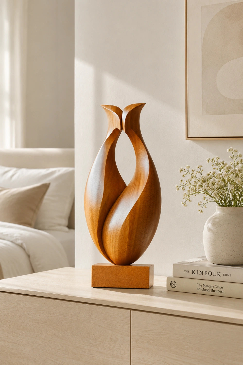 Abstract Wood Tulip Sculpture | Modernist Botanical Shelf Decor | Minimalist Art Gift