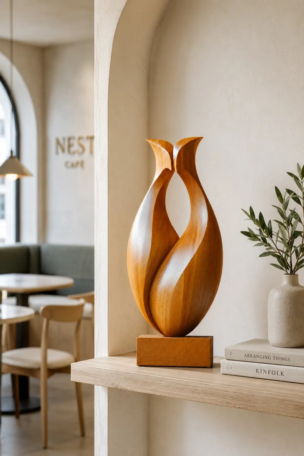 Abstract Wood Tulip Sculpture | Modernist Botanical Shelf Decor | Minimalist Art Gift