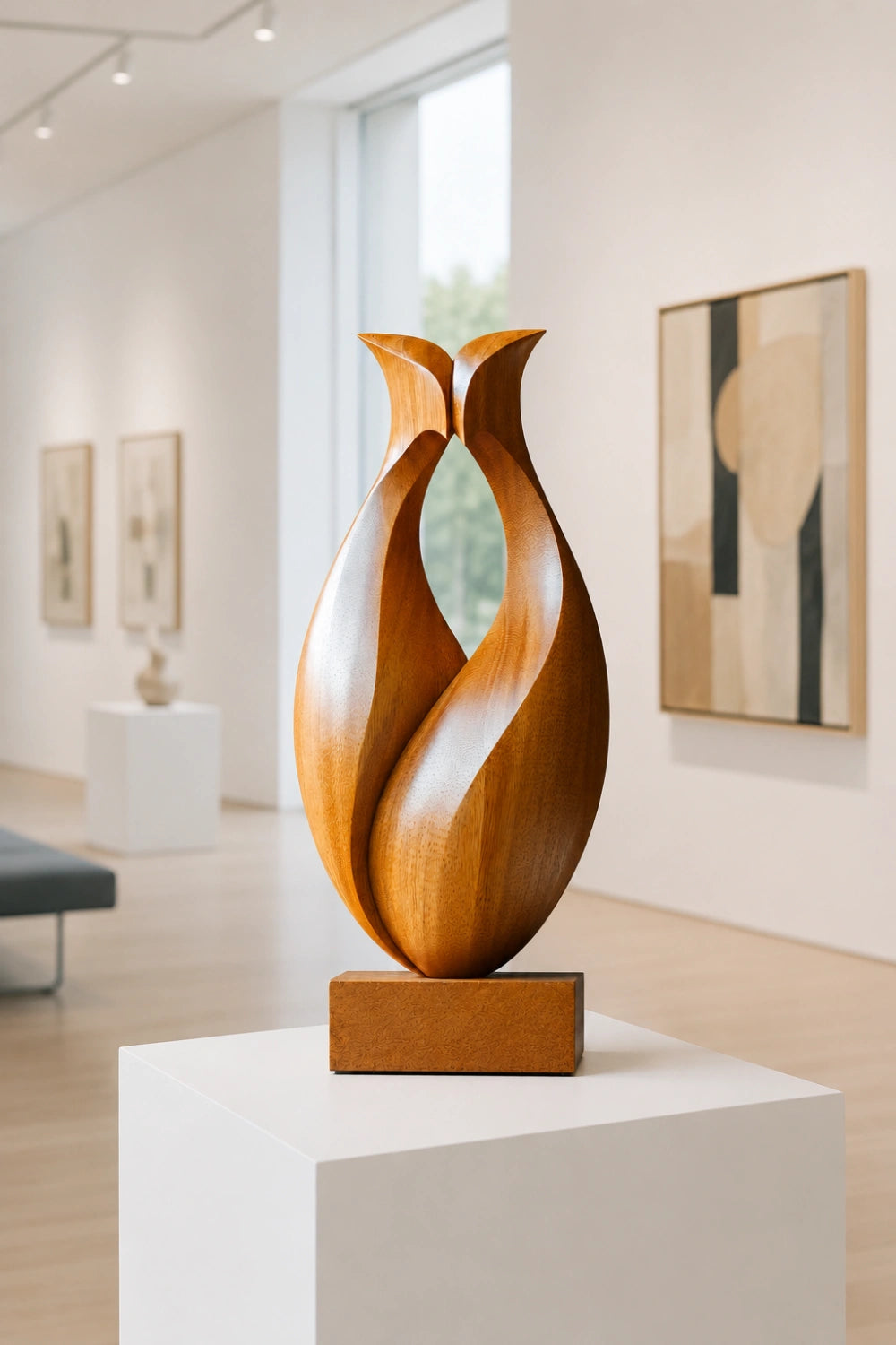 Abstract Wood Tulip Sculpture | Modernist Botanical Shelf Decor | Minimalist Art Gift