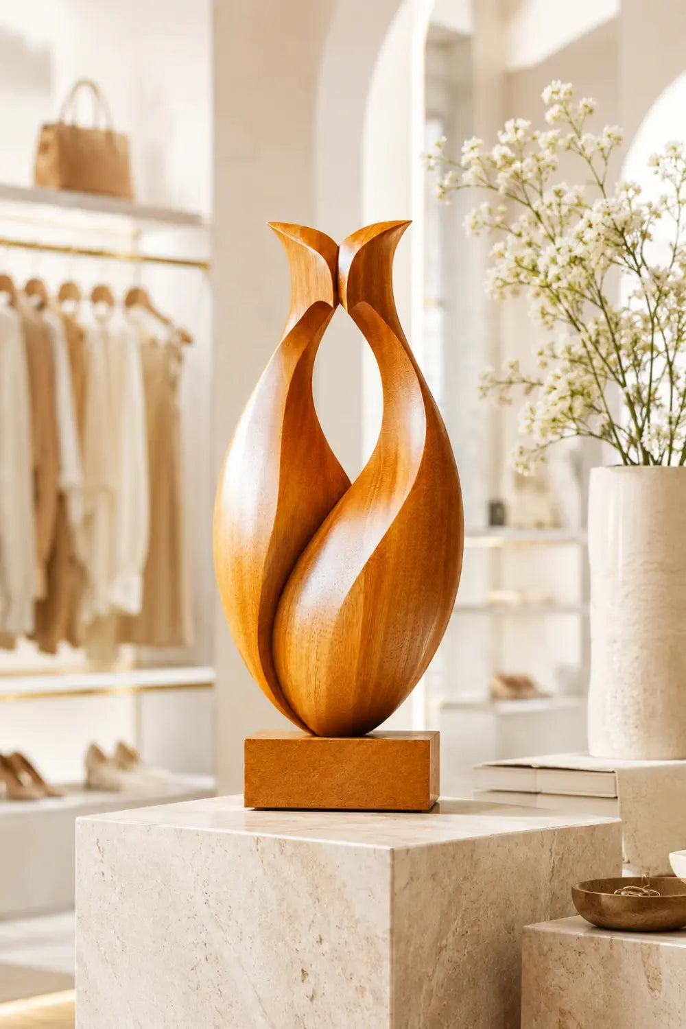 Abstract Wood Tulip Sculpture | Modernist Botanical Shelf Decor | Minimalist Art Gift