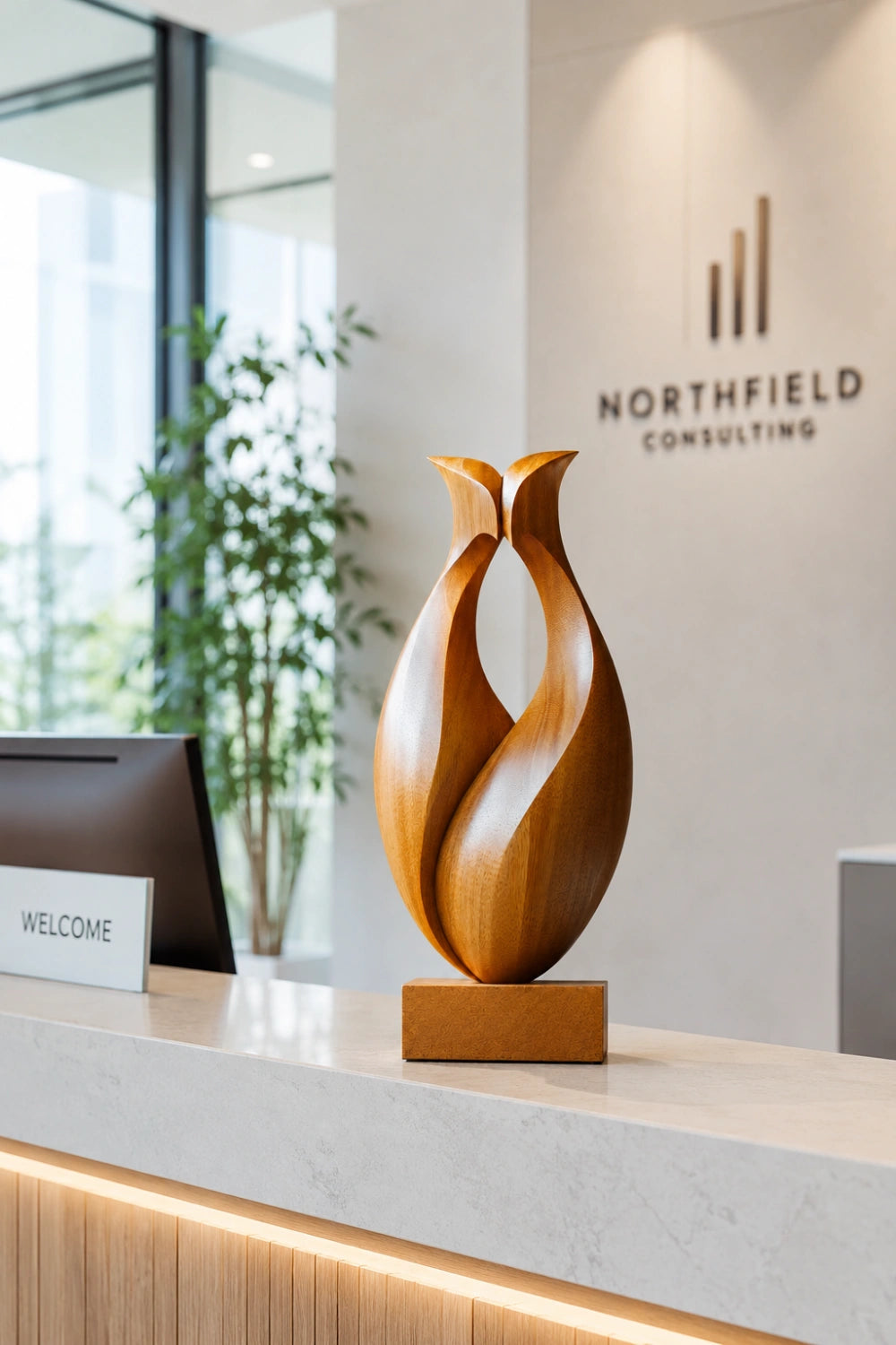 Abstract Wood Tulip Sculpture | Modernist Botanical Shelf Decor | Minimalist Art Gift