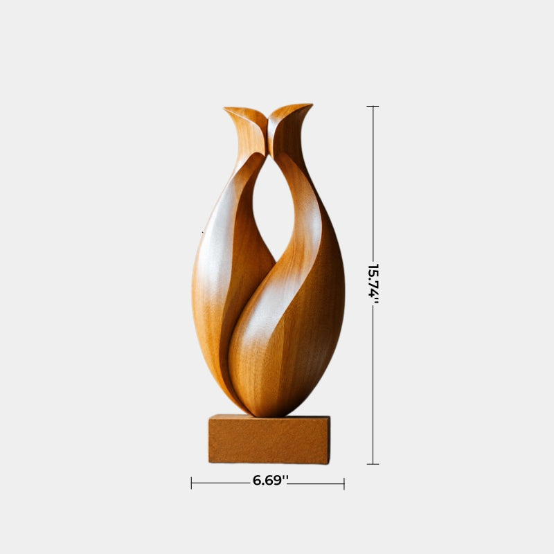 Abstract Wood Tulip Sculpture | Modernist Botanical Shelf Decor | Minimalist Art Gift