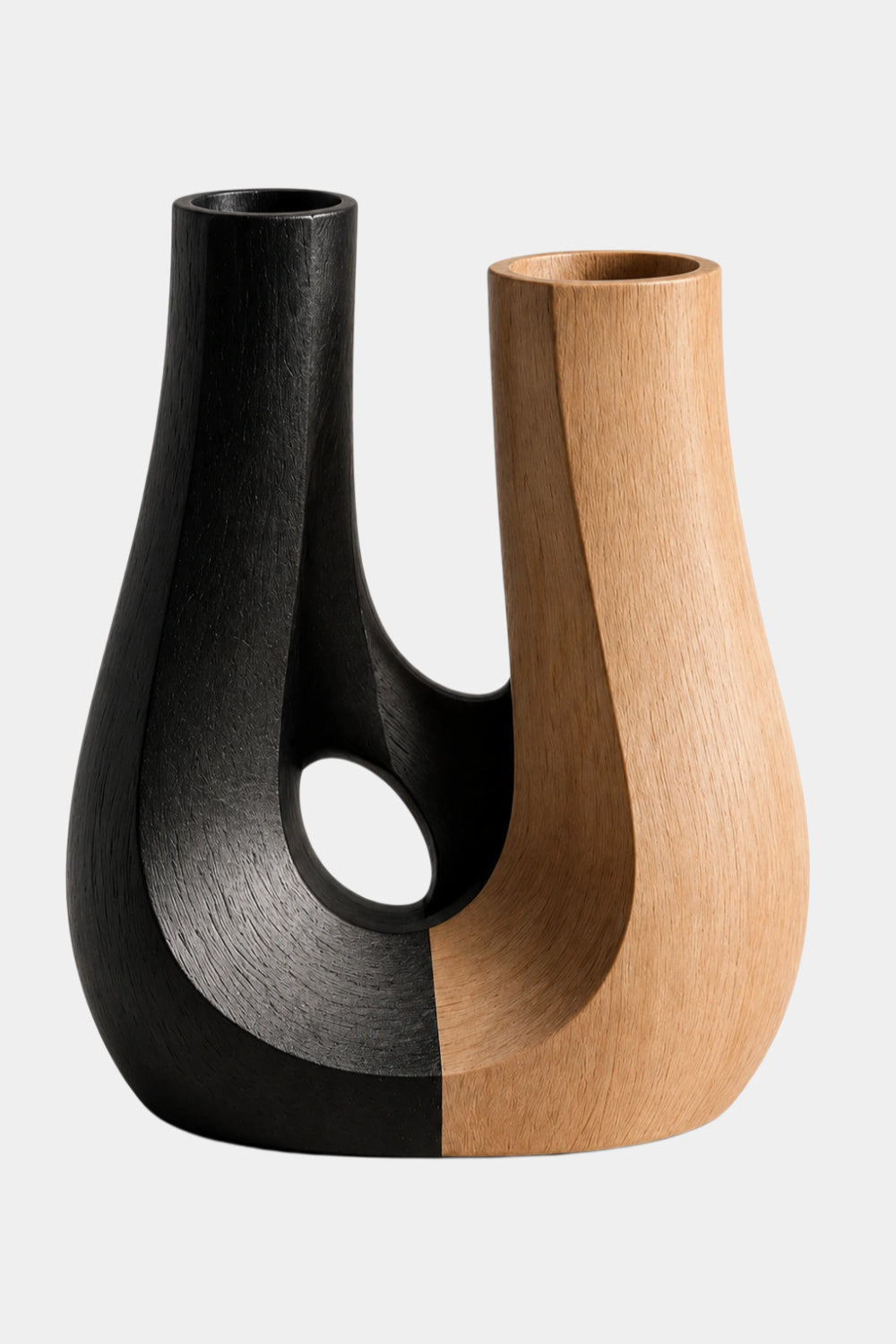 Japandi Two-Tone Wooden Vase | Abstract U-Shaped Decorative Vessel Unique Gift