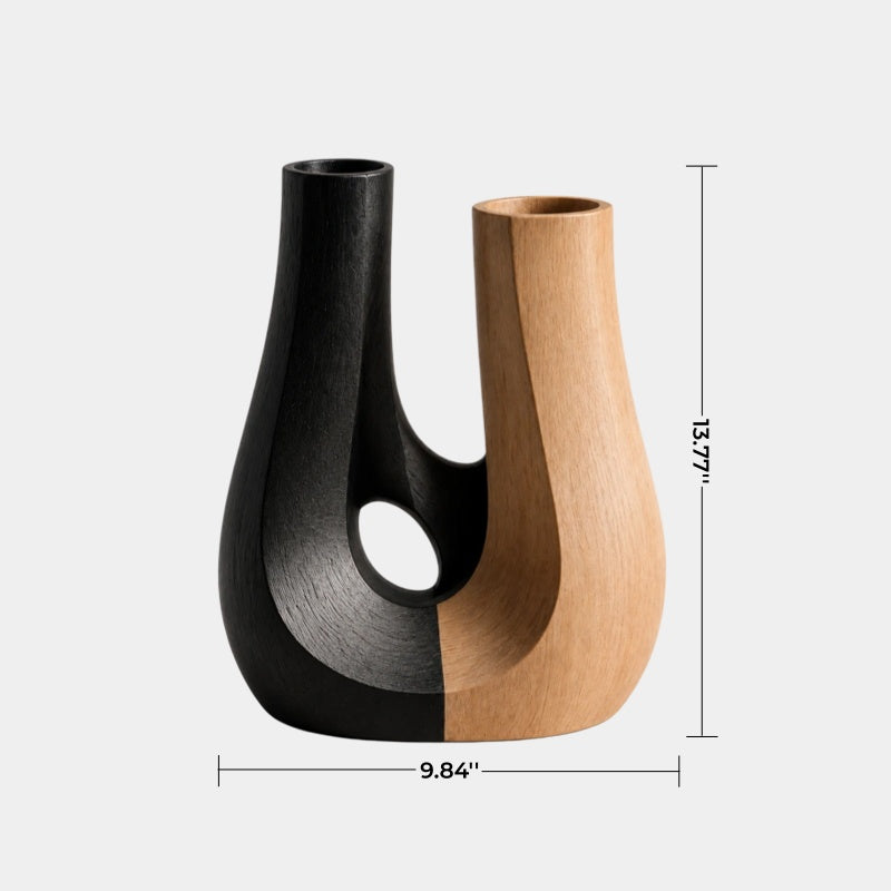 Japandi Two-Tone Wooden Vase | Abstract U-Shaped Decorative Vessel Unique Gift
