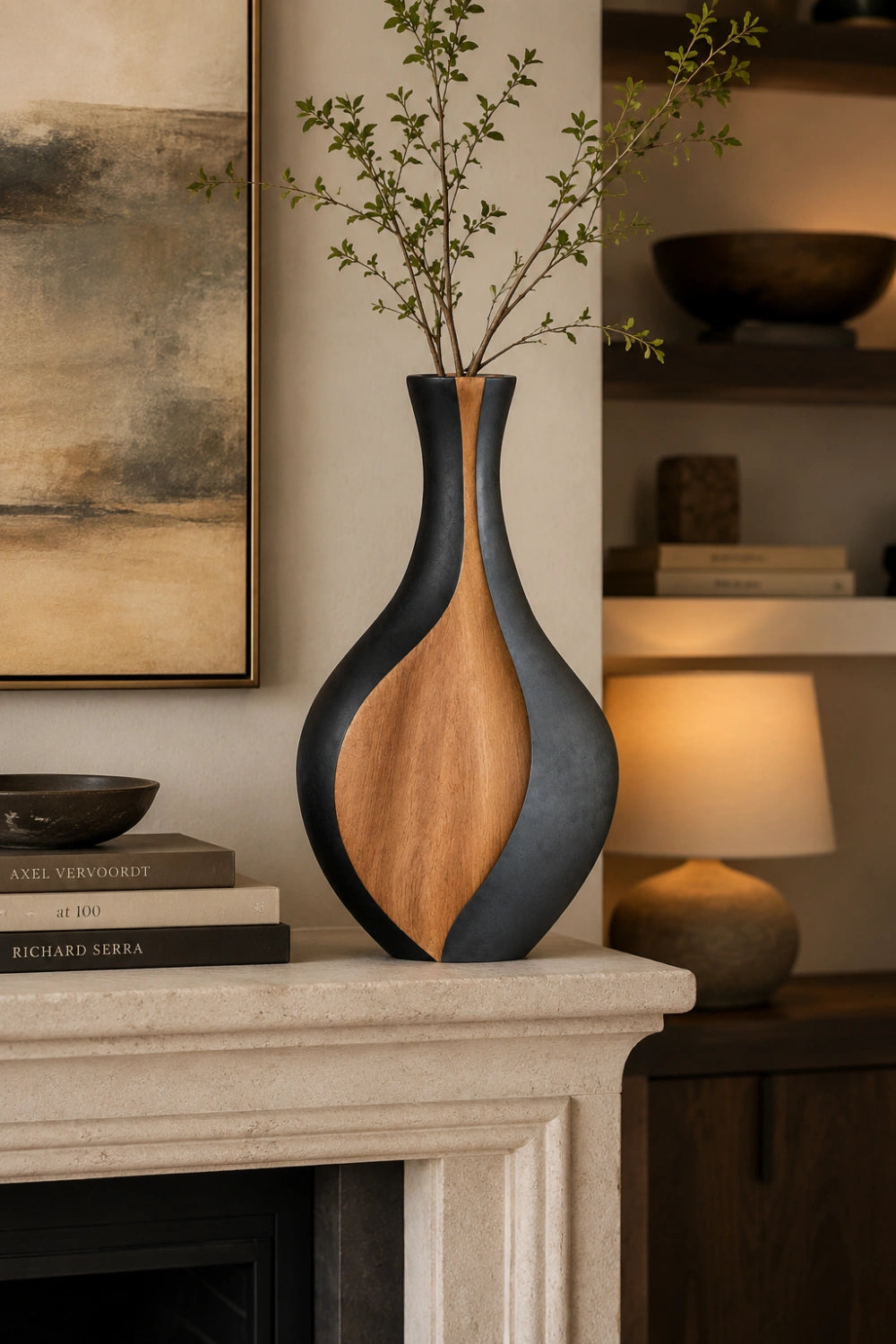 Duo-tone Sculptural Wood Vase | Minimalist Modern Vessel Unique Gift Idea