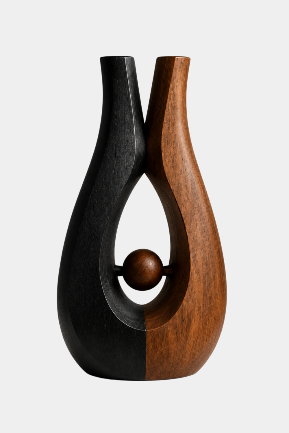 Biomorphic Interlocking Wood Vase | Abstract Two-Tone Sculpture | Unique Aesthetic Gift