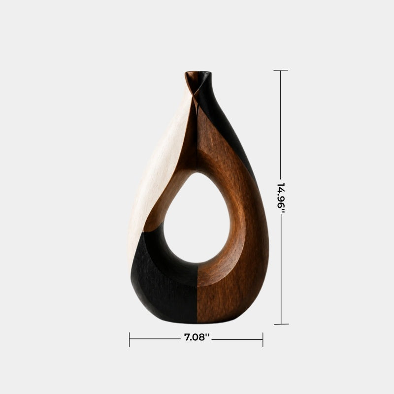 Mixed Wood Teardrop Vase | Sculptural Tri-Tone Vessel Unique Gift Idea