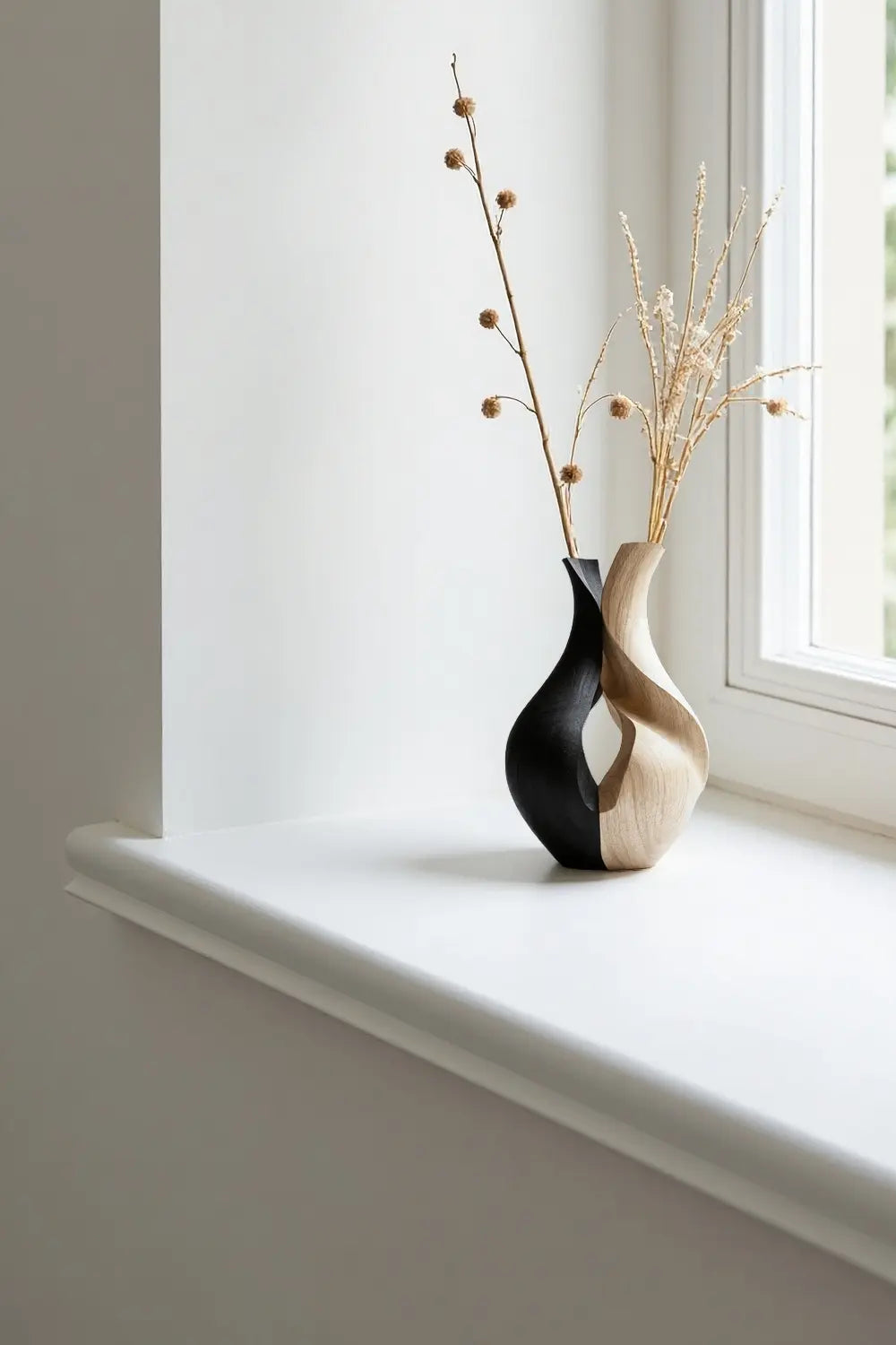 Handcrafted Wooden Vase Sculpture Modern Abstract Wood Art Home Decor 