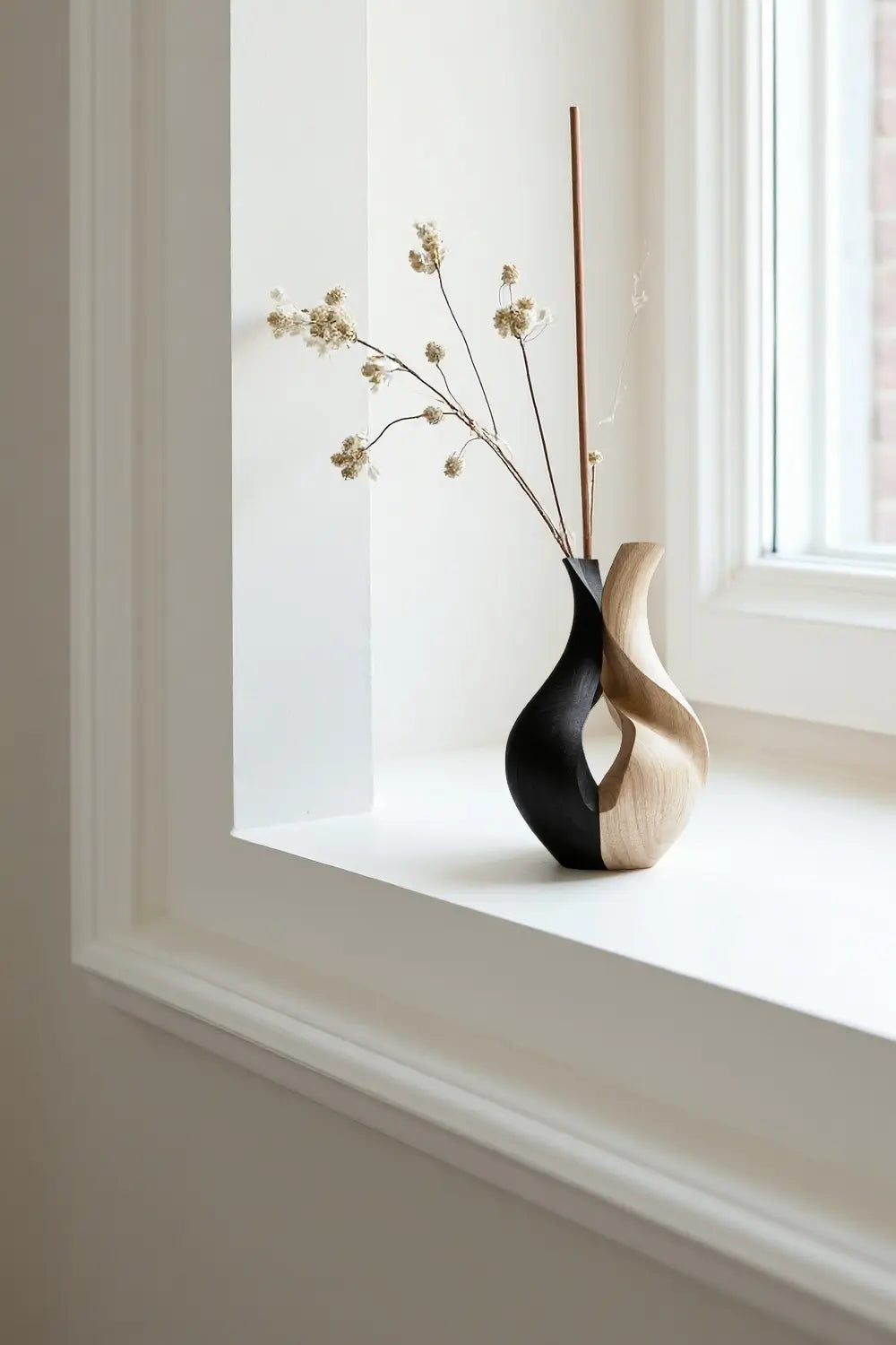 Handcrafted Wooden Vase Sculpture Modern Abstract Wood Art Home Decor 