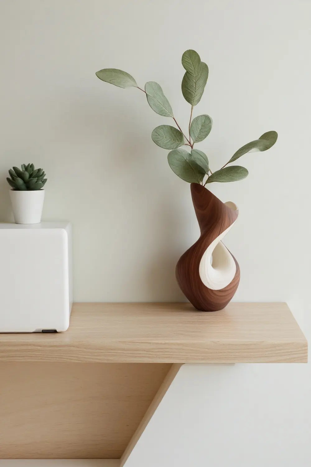 Modern Wooden Vase Sculpture Handcrafted Abstract Wood Home Decor Art