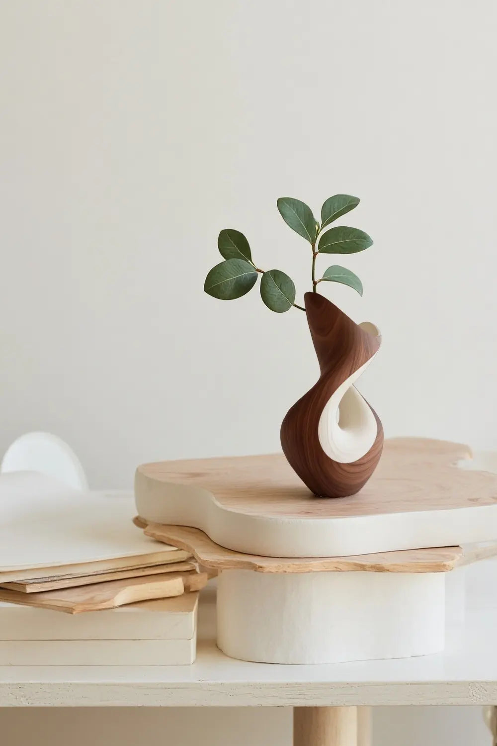 Modern Wooden Vase Sculpture Handcrafted Abstract Wood Home Decor Art