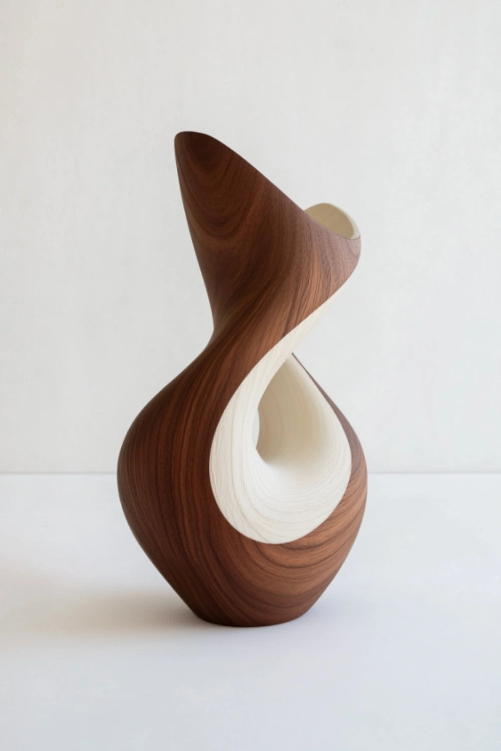 Modern Wooden Vase Sculpture Handcrafted Abstract Wood Home Decor Art