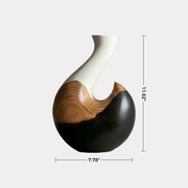 Modern Wooden Vase Sculpture Handcrafted Abstract Wood Home Decor Art