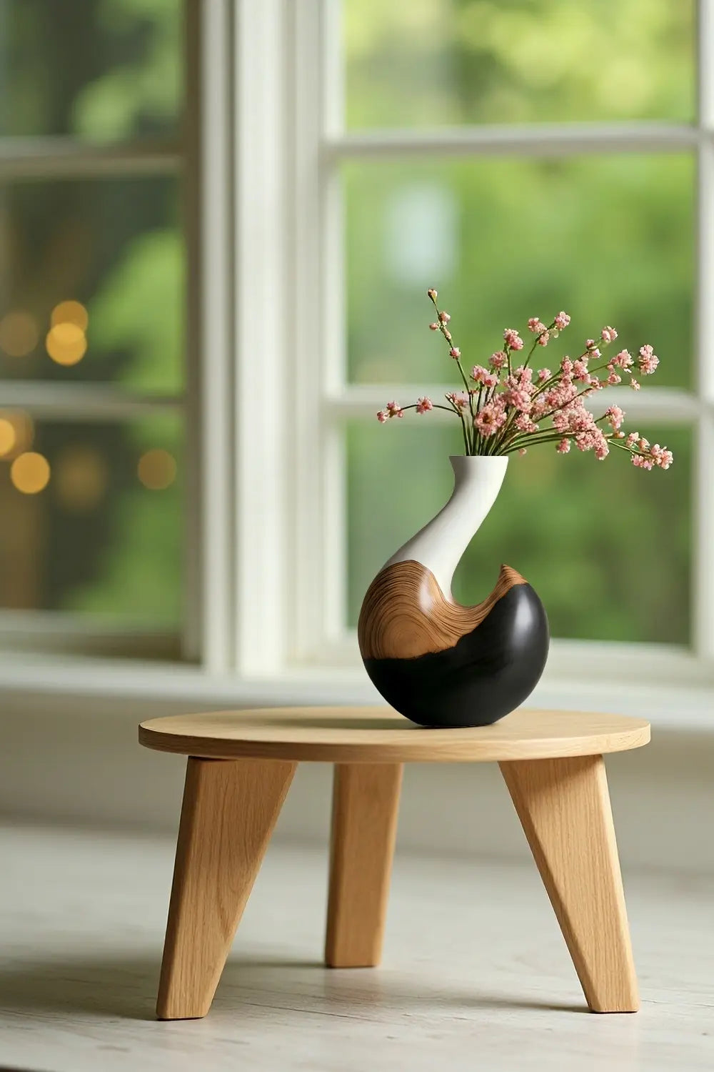 Modern Wooden Vase Sculpture Handcrafted Abstract Wood Home Decor Art