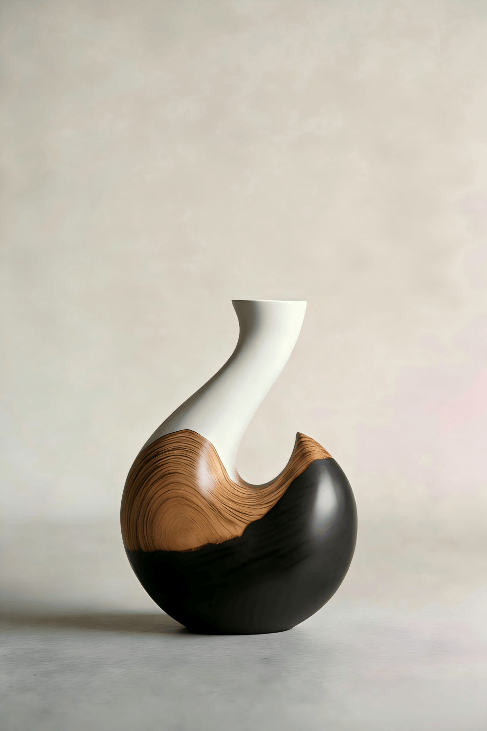 Modern Wooden Vase Sculpture Handcrafted Abstract Wood Home Decor Art