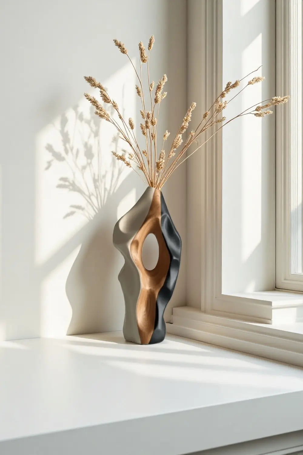 Abstract Wooden Vase Art Hand Carved Modern Wood Sculpture Decor Art