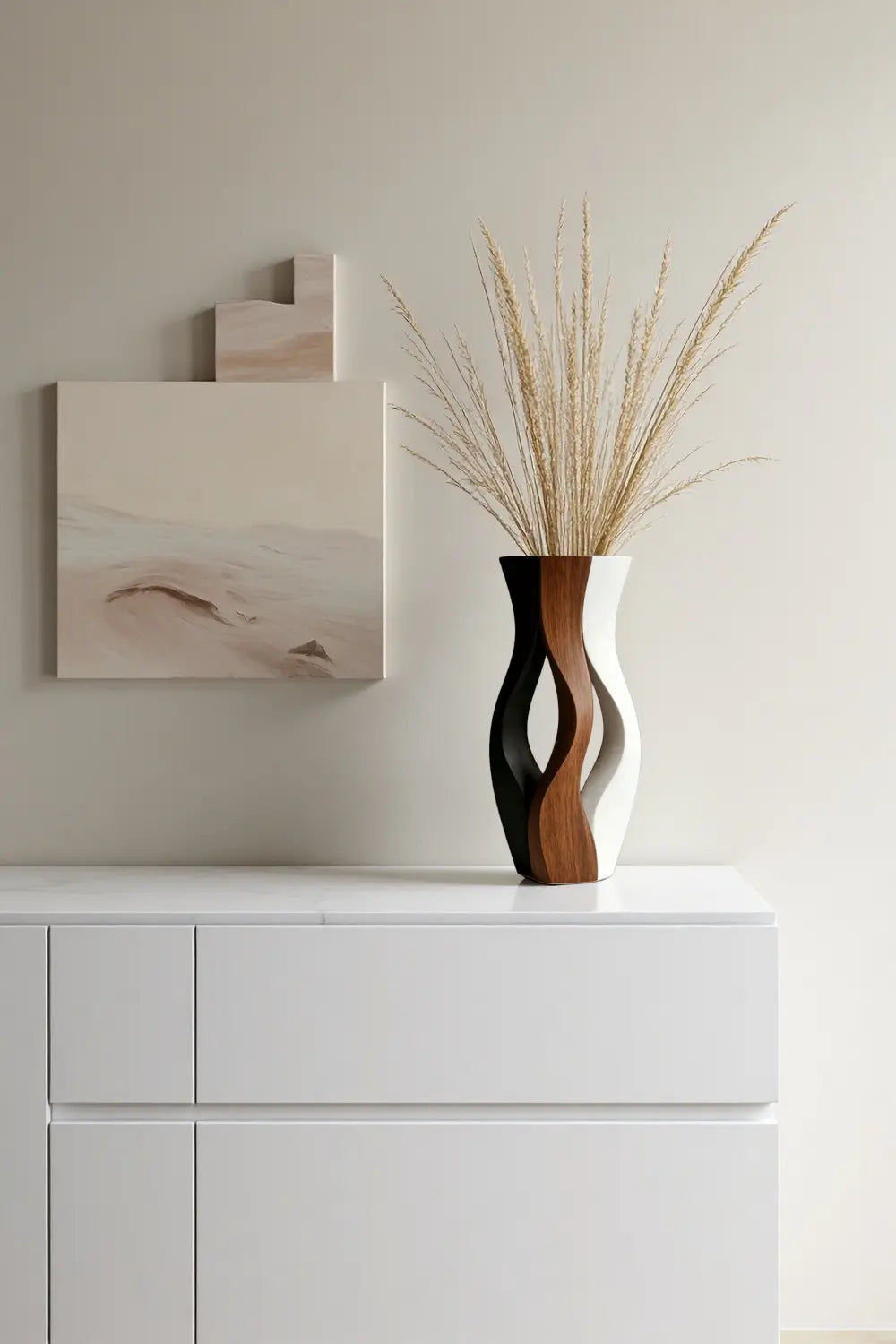 Modern  Wood Vase Unique Handcrafted Decorative Wooden Flower Vase Deco