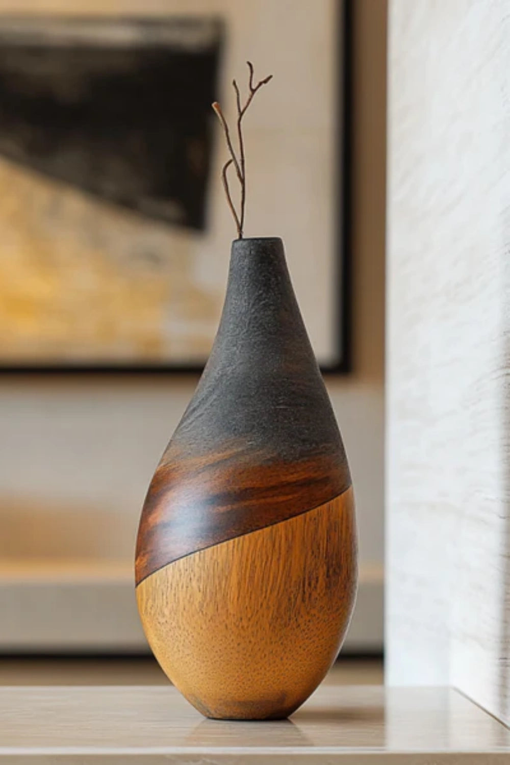 Organic Teardrop Wood Bud Vase Sleek Natural Grain Minimalist Tabletop Decor
