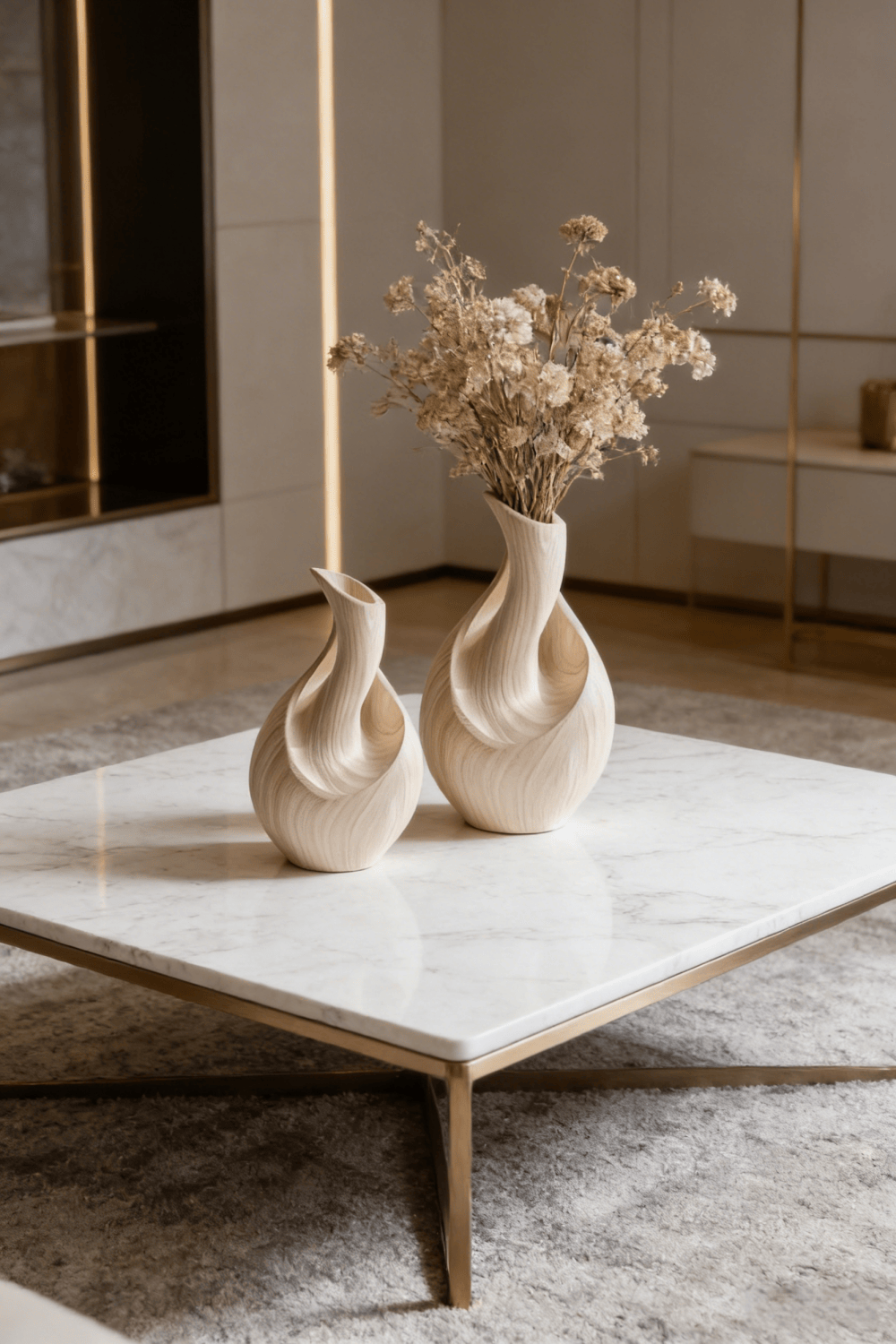 Elegant Spiral White Wood Vase Fluid Organic Decorative Vase for Home Decor