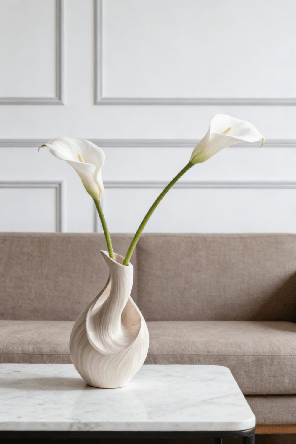 Elegant Spiral White Wood Vase Fluid Organic Decorative Vase for Home Decor