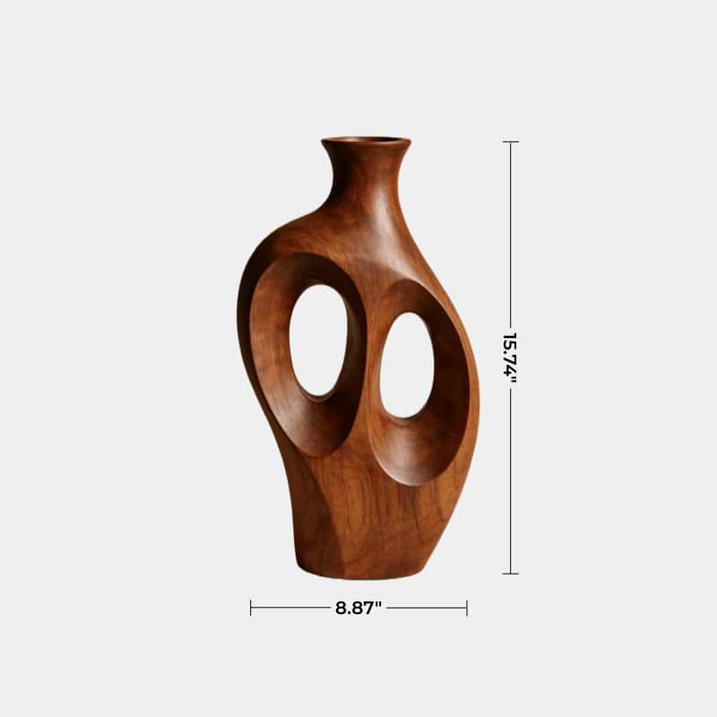 Decorative Solid Wood Vase Modern Abstract Floral Holder for Minimalist Home Decor