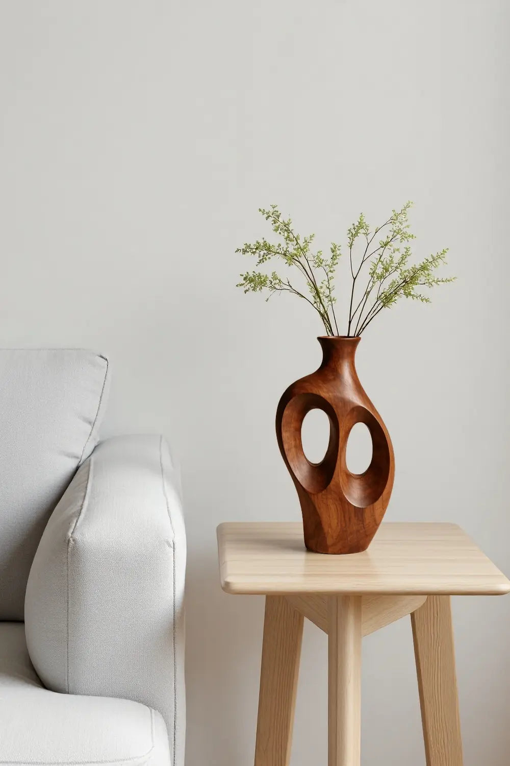 Decorative Solid Wood Vase Modern Abstract Floral Holder for Minimalist Home Decor