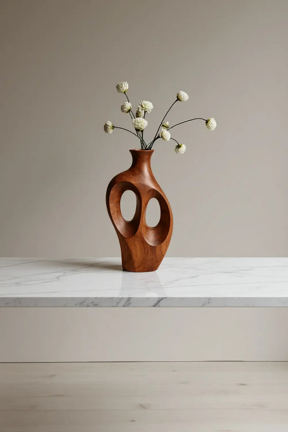 Decorative Solid Wood Vase Modern Abstract Floral Holder for Minimalist Home Decor