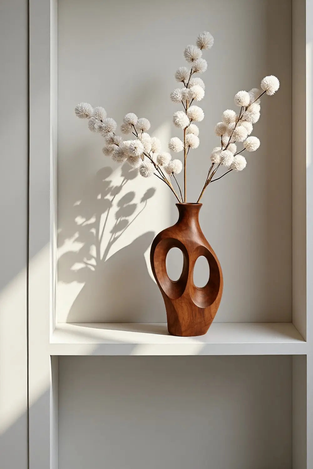Decorative Solid Wood Vase Modern Abstract Floral Holder for Minimalist Home Decor