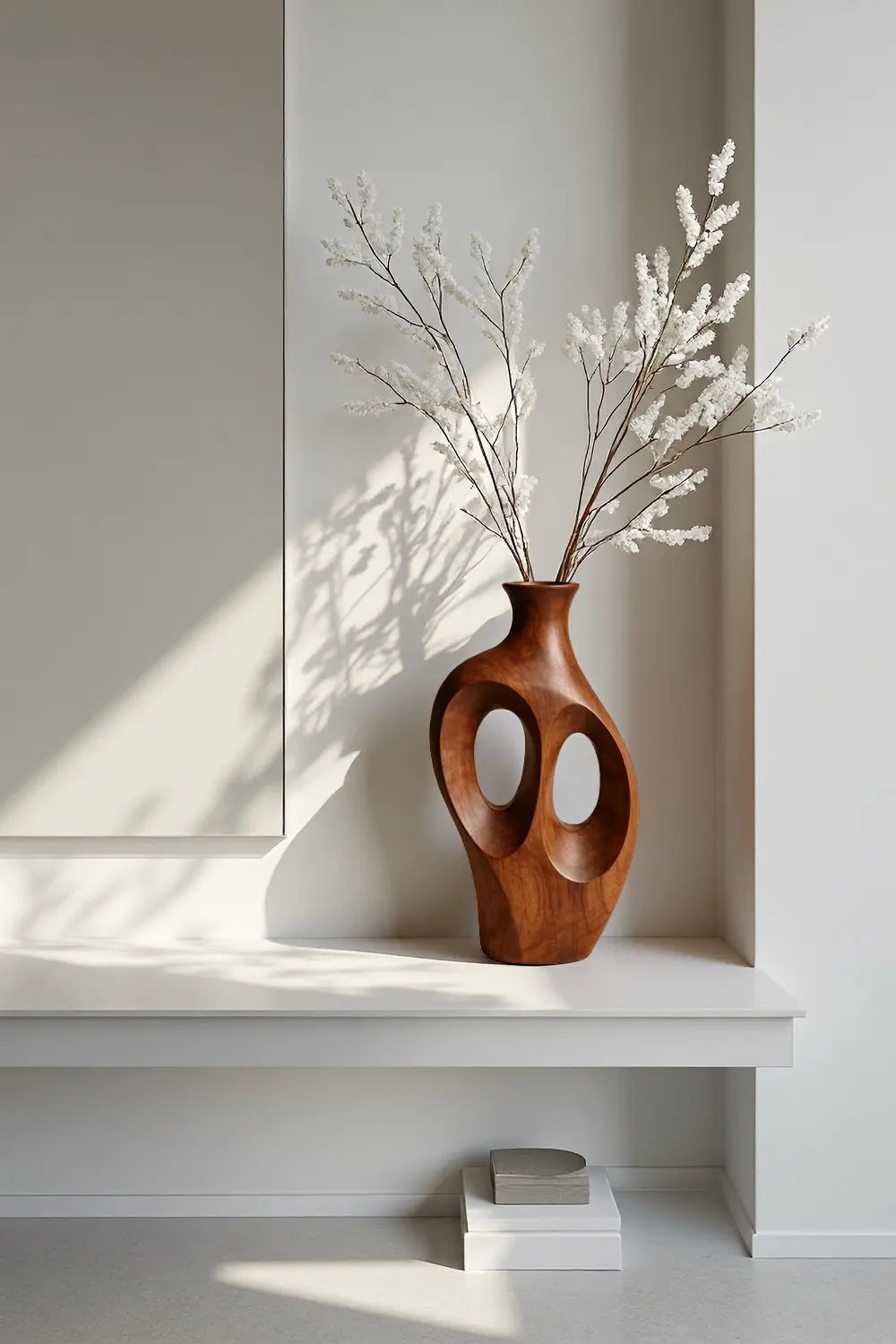 Decorative Solid Wood Vase Modern Abstract Floral Holder for Minimalist Home Decor