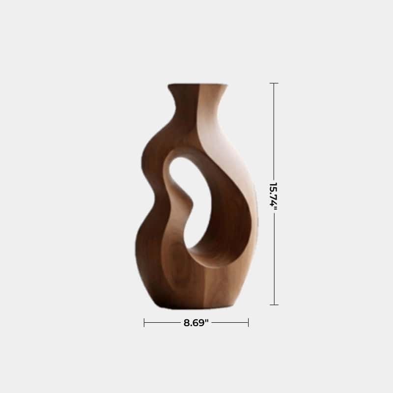 Decorative Solid Wood Vase Modern Abstract Floral Holder for Minimalist Home Decor