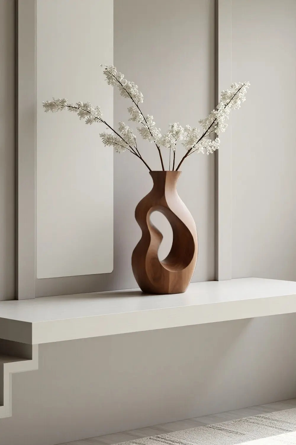 Decorative Solid Wood Vase Modern Abstract Floral Holder for Minimalist Home Decor