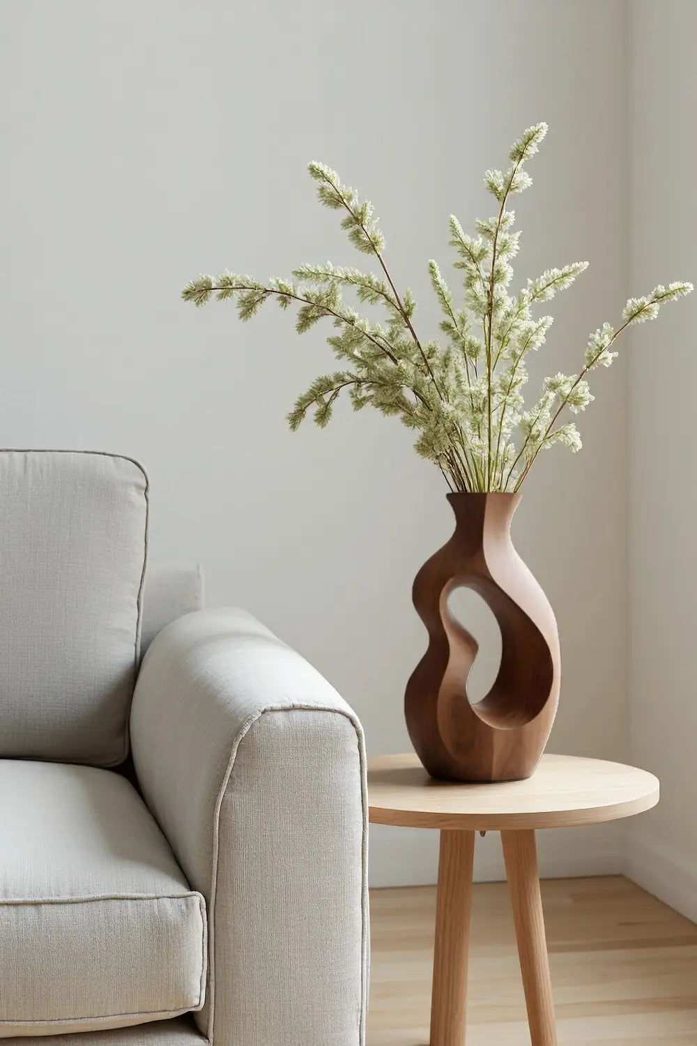 Decorative Solid Wood Vase Modern Abstract Floral Holder for Minimalist Home Decor