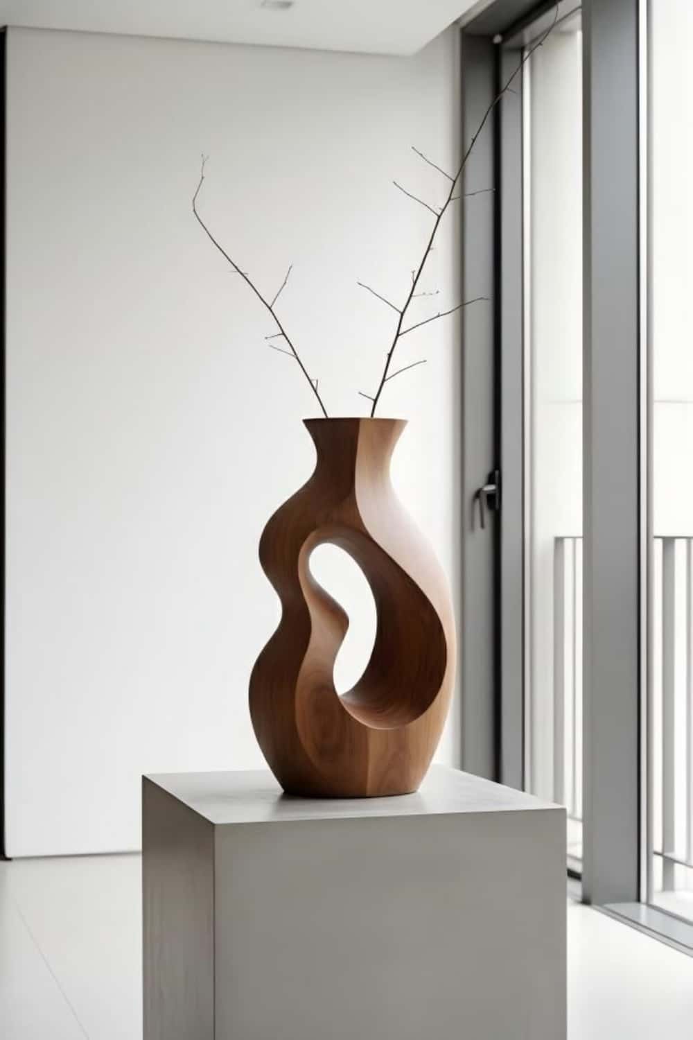 Decorative Solid Wood Vase Modern Abstract Floral Holder for Minimalist Home Decor