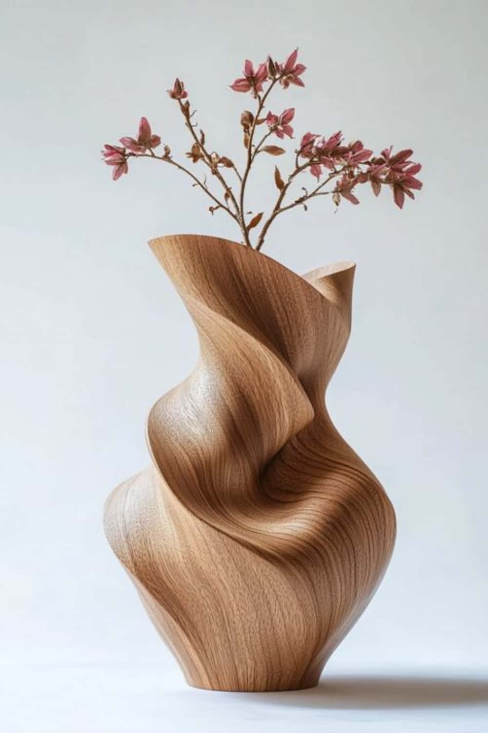 Unique Organic Swirl Wood Vase | Twisted Natural Solid Wood Vase for Home Decor