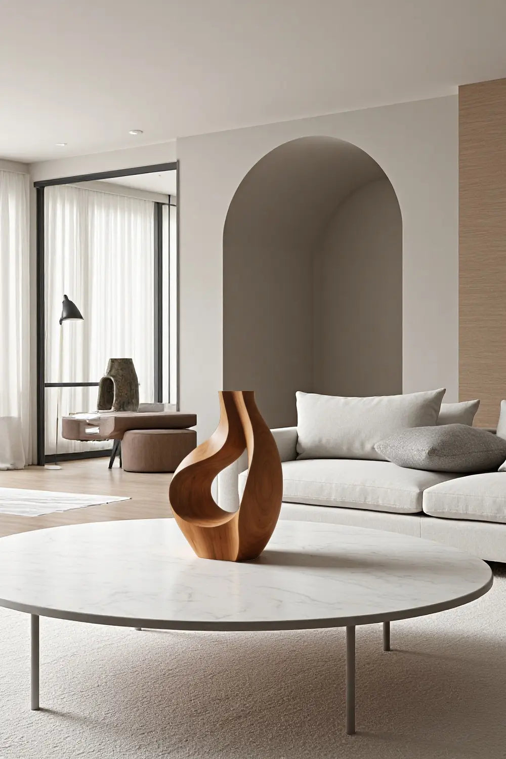 Modern Circular Wood Flower Vase Minimalist Hand-Finished Desktop Accent