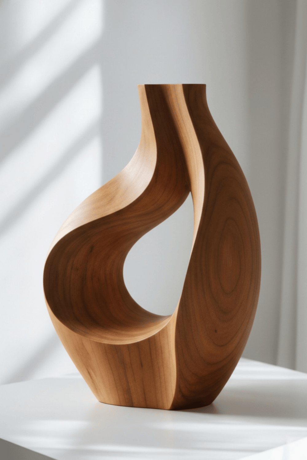 Modern Circular Wood Flower Vase Minimalist Hand-Finished Desktop Accent