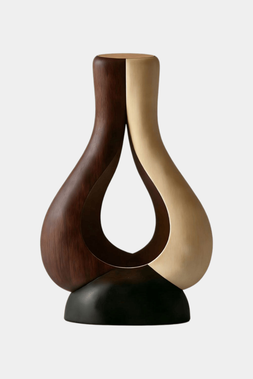 Minimalist Organic Wood Vase Sculpture Unique Hollow Teardrop Home Decor Accent