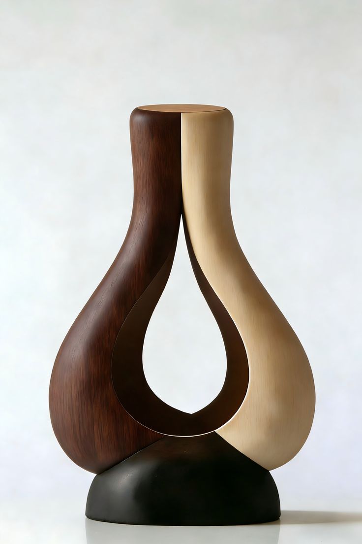 Minimalist Organic Wood Vase Sculpture Unique Hollow Teardrop Home Decor Accent