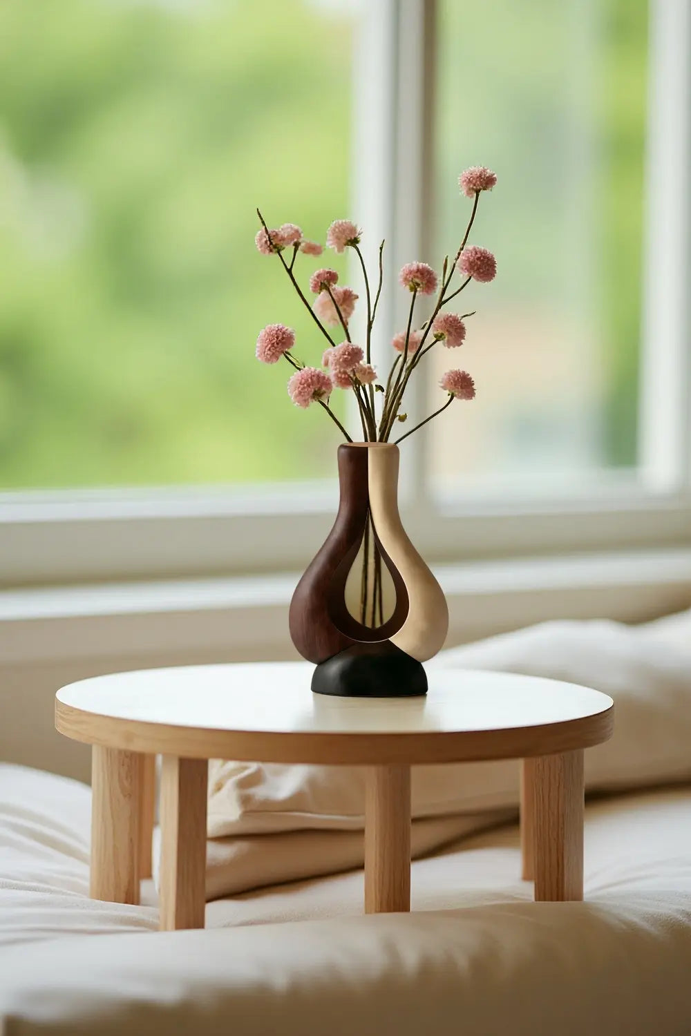 Minimalist Organic Wood Vase Sculpture Unique Hollow Teardrop Home Decor Accent