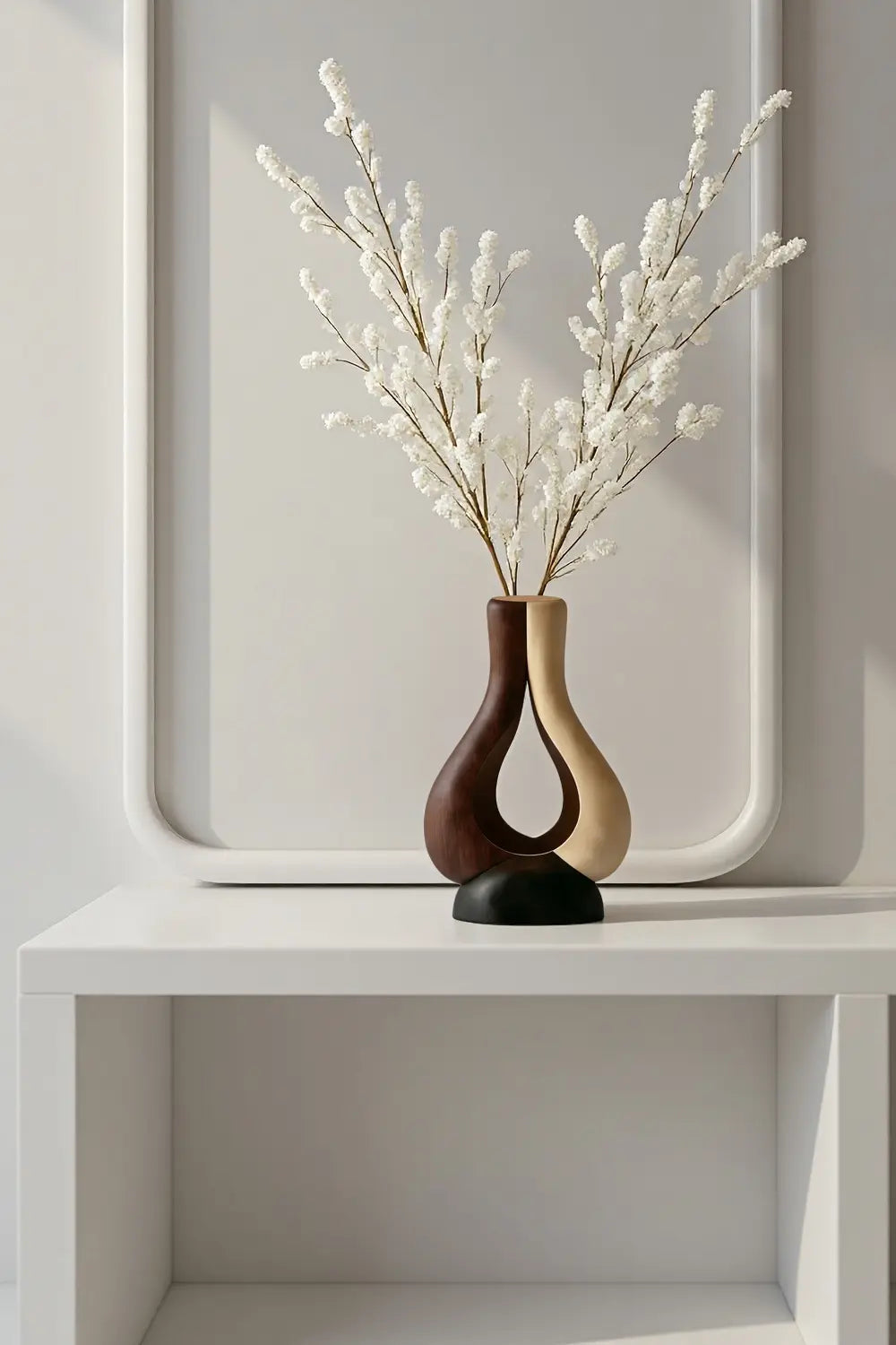 Minimalist Organic Wood Vase Sculpture Unique Hollow Teardrop Home Decor Accent